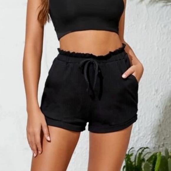 SHEIN Pants - SHEIN - Tie Front Paper bag Waist Rib-Knit Shorts NWOT
